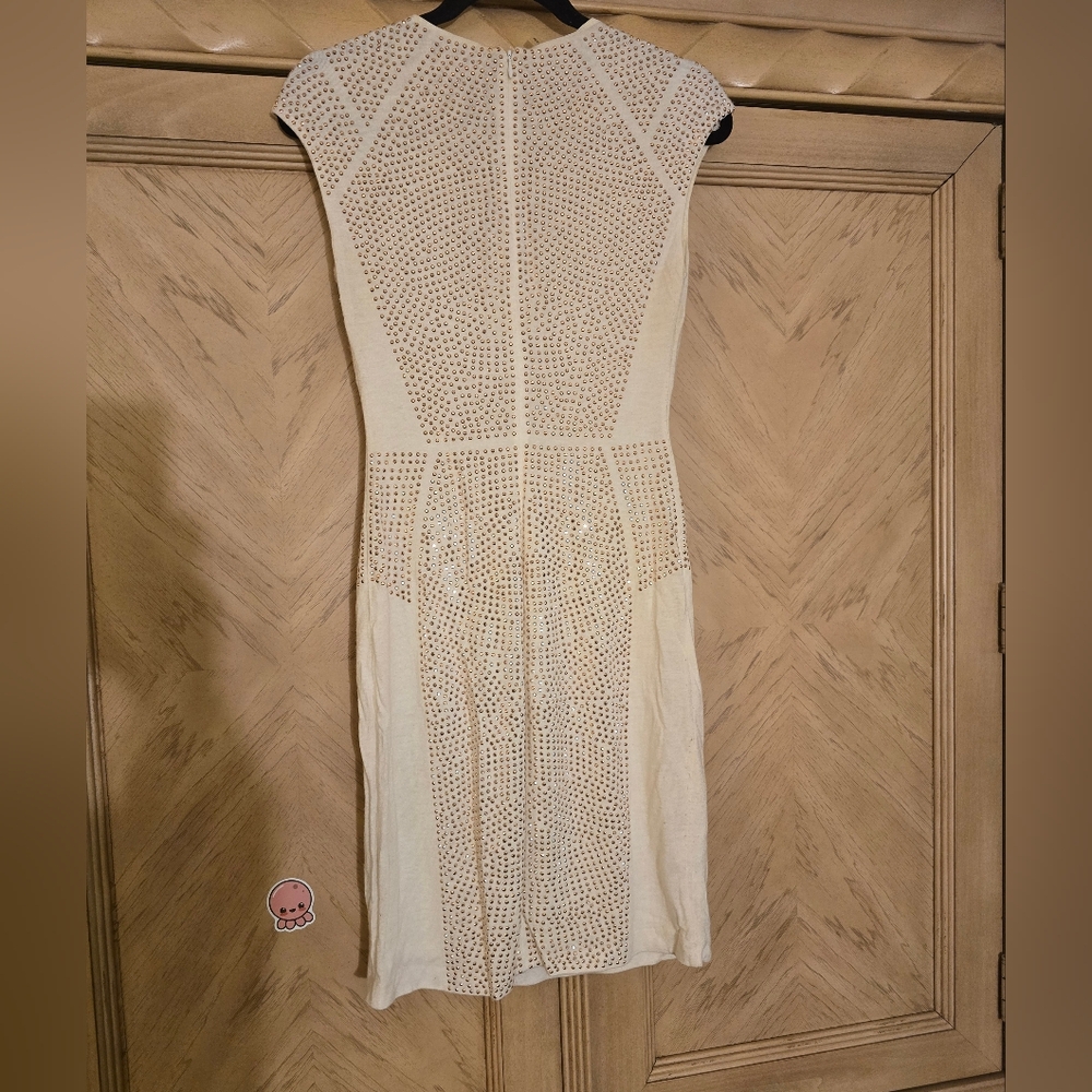 Rebecca Taylor Nailhead rose gold pink studded cream Sheath Dress. Med.Pink/Whit - Picture 4 of 8